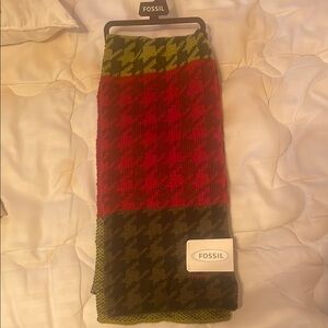 Fossil Red and Green Houndstooth Scarf